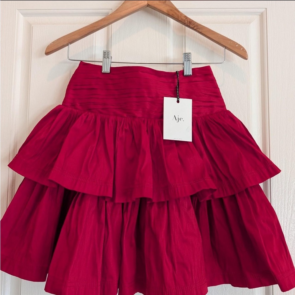Aje Rhythmic Frill Tiered Ruffle Mini Skirt in Scarlet Red - SKIRT ONLY